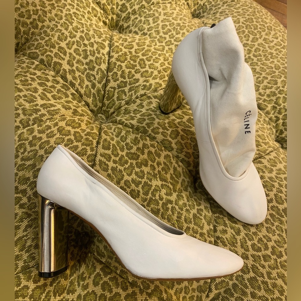 Fab CELINE white leather + chrome heels